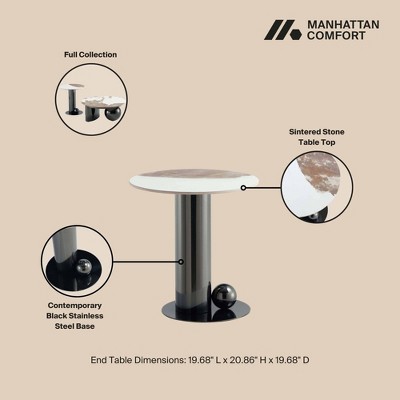 Modern Black and White Sintered Stone Round Accent Table
