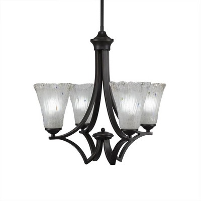 Toltec Lighting Zilo 4 - Light Chandelier in  Dark Granite with 5.5" Fluted Frosted Crystal Shade