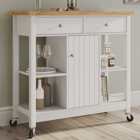 Kitchen Island With Drawers – Rolling Cart With Locking Casters – Use As  Coffee Bar, Microwave Stand, Or Shelves For Storage By Lavish Home (white)  : Target
