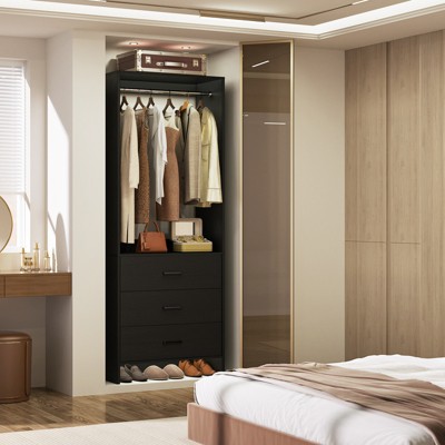 Aheaplus 24'' Freestanding Closet Organizer System with Hanging Rods and Drawers