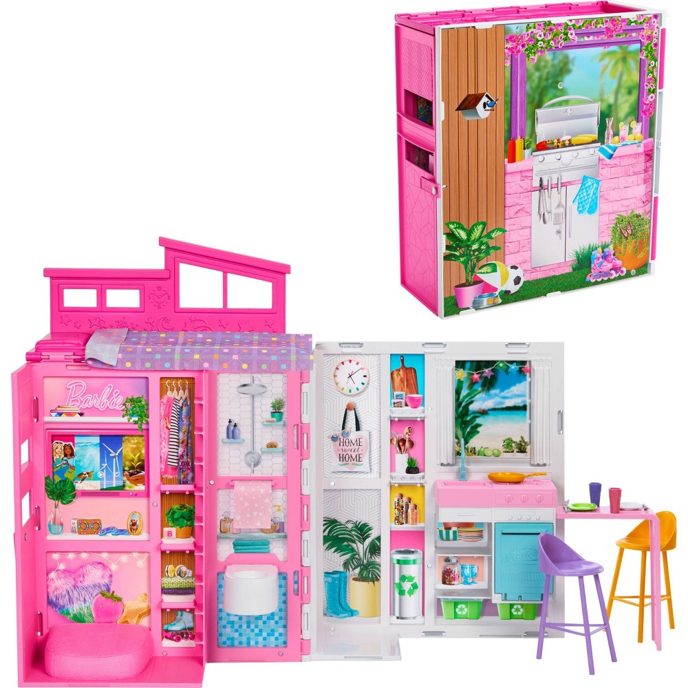 Photos - Doll Accessories Barbie Getaway House Playset with 4 Play Areas and 11 Decor Accessories 
