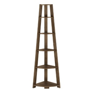 Bookshelf, Bookcase, Etagere, Corner, 5 Tier, 72"h, Office, Bedroom, Walnut Laminate, Contemporary, Modern - 1 of 4