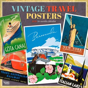 BrownTrout Vintage Travel Posters 2026 12"x24" Hanging Square Wall Calendar Plastic-Free - 1 of 4