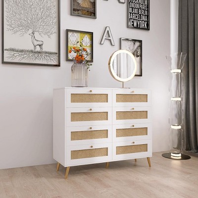 NicBex Rattan Dresser Farmhouse Storage Cabinet Closet Organizers and Storage Dresser for Bedroom, Closet, Living Room