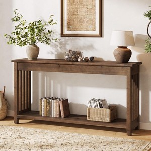 Lantine 63-Inch Solid Wood Console Table, 2-Tier Farmhouse Entryway Table, Sofa Table Behind Couch for Hallway, Living Room, Entrance - 1 of 4