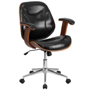 Flash Furniture Tansia Mid-Back Black LeatherSoft Executive Ergonomic Wood Swivel Office Chair with Arms