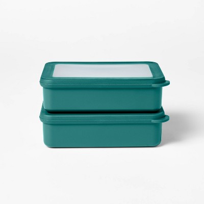 4pc (Set of 2) 3c Plastic Rectangle Food Storage Container Set Dark Green - Figmint™