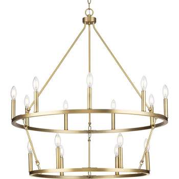 Progress Lighting Gilliam 15-Light Chandelier, Vintage Brass, Steel, Classic Form, Ambient Illumination