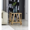 20" Square Modern Stainless Steel End Table with Double-Layer Tempered Glass and Storage - 2 of 4