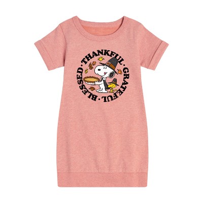 - Peanuts - Thanksful, Grateful, Blessed Graphic Short Sleeve Fleece Dress