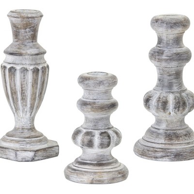 Weathered White-Washed Cement Candlestick Set