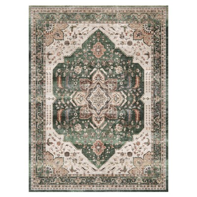 MontVoo Vintage Floral Washable Area Rug Green