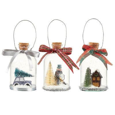 3-Pack Of Christmas Tree Decorations - Hanging Glass Decorations with Steel Handles, Ornate Christmas Ornaments, Festive Resin, 3 Assorted Designs