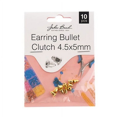 John Bead Must Have Findings Metal Gold 4.5x5mm Earring Bullet Clutch, 10 Pieces