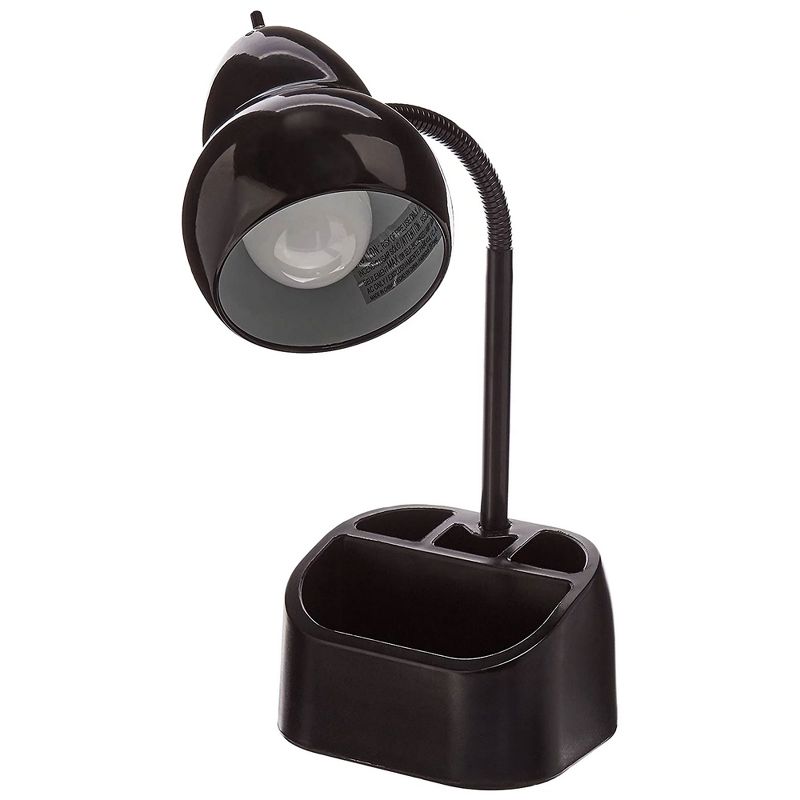 Globe Electric 6.3 x 6.69 x 10.63 Inches Goose Neck Desk Lamp with 10 Watt A-19 Non Dimmable LED Bulb, 2.1a USB Port and Organizer, Black, 1 of 7