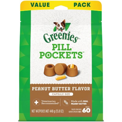 Greenies Chewy Dog Pill Pockets Peanut Butter Capsule Size Dog Treats