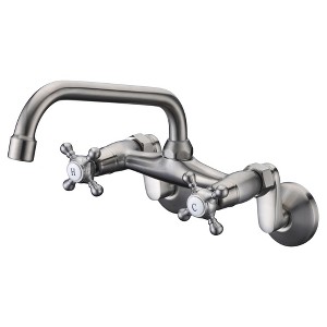 Sumerain Wall Mounted Kitchen Faucet, 2 Cross Handle Brushed Nickel 3" to 9" Adjustable Spread - 1 of 4