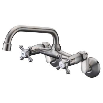 Sumerain Wall Mounted Kitchen Faucet, 2 Cross Handle Brushed Nickel 3" to 9" Adjustable Spread