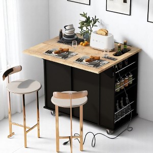 Rolling Kitchen Island Cart, Drop Leaf, Wine Rack, Rubberwood Top, Adjustable Storage and Lockable Wheels, Kitchen Cabinets - 1 of 4