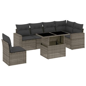 vidaXL 7 Piece Patio Sofa Set with Cushions - Gray Poly Rattan - 1 of 4