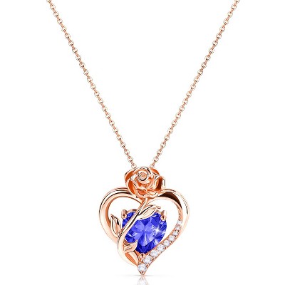 Molenia Heart Birthstone Necklace for Women 925 Sterling Silver Rose Gold Necklace Pendant Jewelry Christmas Anniversary Birthday Gifts for Her