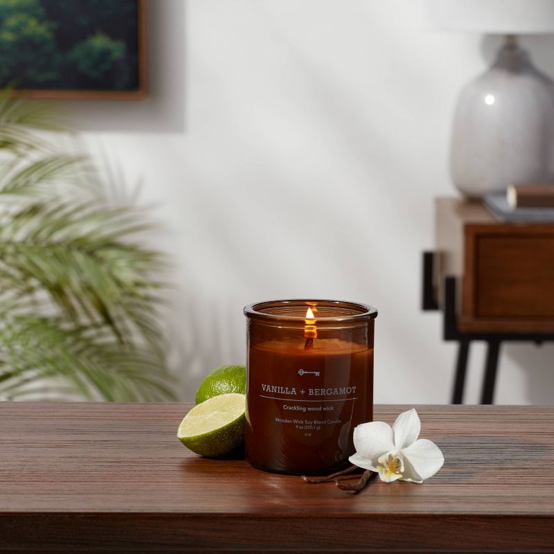 Amber Glass Vanilla + Bergamot Lidded Wooden Wick Jar Candle 9oz - Threshold&#8482;, 2 of 4