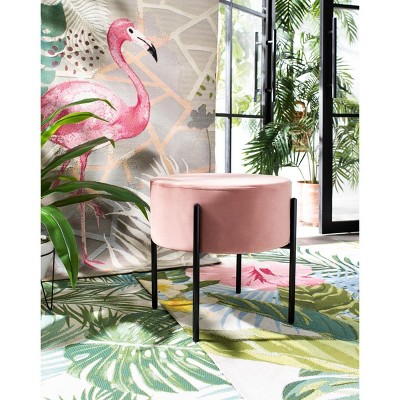 Lisbon 20" Dusty Rose Velvet Round Ottoman with Black Metal Legs