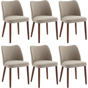 Set of 4/6 Modern Dining Chairs, Linen Upholstered, Wood Legs - 1 of 4
