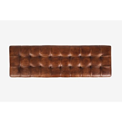 Transitional 55" Tufted Brown Leather Ottoman Bench with Metal Frame