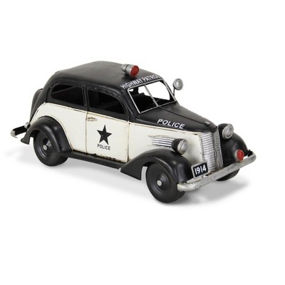 HomeRoots 7" Black and White Metal Hand Painted 1937 Police Car Model Car