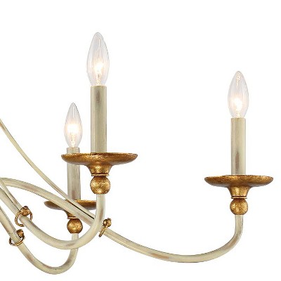 Farmhouse White and Gold Leaf 6-Light Chandelier