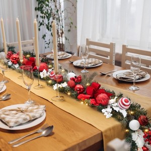 6 Ft Pre Lit Christmas Garland for Mantle, Lighted Christmas Garland with 20 Led Lights & Red Bows, Xmas Decorations for Outdoor Window Fireplace - 1 of 4