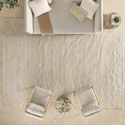Beige Abstract Handmade Wool Rectangular Area Rug