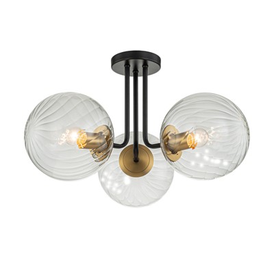 LLHZSY 3-Light 22" Modern Sputnik Globe Glass Semi Flush Mount Ceiling Light Fixture - Black Gold/Clear Glass