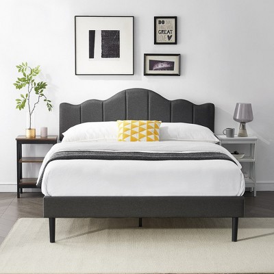 VECELO Bed Frame Velvet Upholstered Platform Bed Adjustable Headboard/Noise-Free/Wooden Slats Support/No Box Spring Neededs