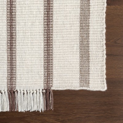Toluca Ivory and Brown Striped Wool Rectangular Area Rug, 4' x 6'