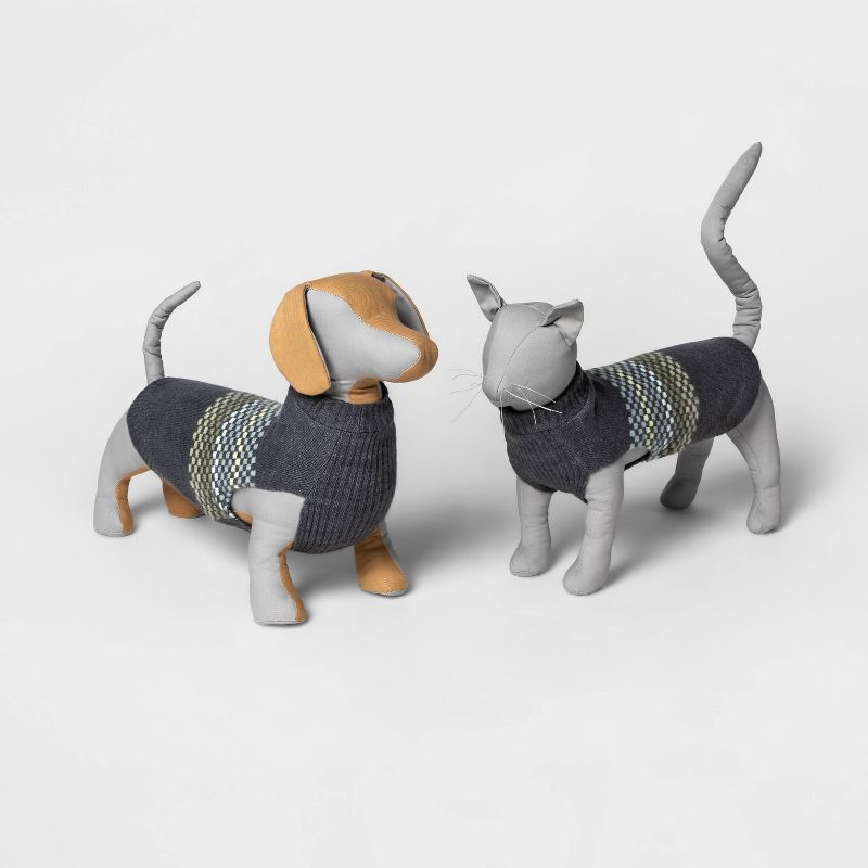 Fairisle Stripe Cool Colorway Dog and Cat Sweater - Gray - Boots & Barkley™, 1 of 11