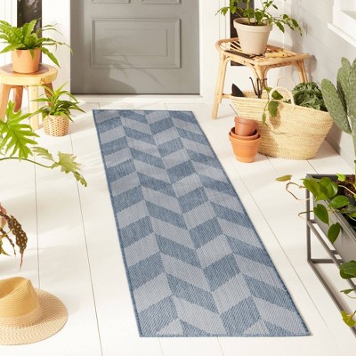 Modern Chic Blue/Grey Geometric Indoor/Outdoor Runner Rug