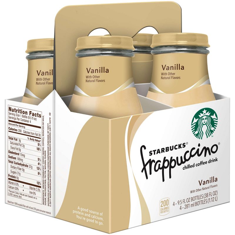Starbucks Frappuccino Vanilla Coffee Drink - 4pk/9.5 fl oz Glass Bottles, 1 of 5