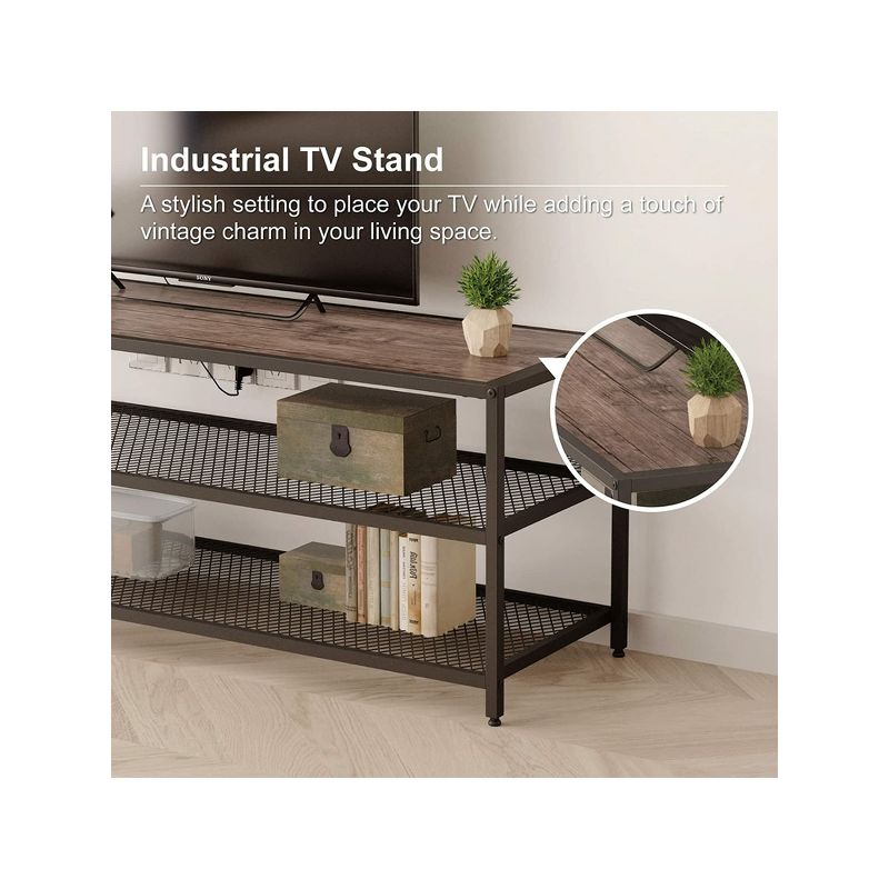 Year Color 3-Tier Entertainment Center Industrial TV Stand with Open Storage Shelves, 3 of 10