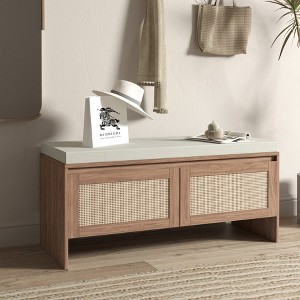 Hrinhom 39.4" W Rattan Storage Bench With Cushion,Shoe Cabinet, Entryway Seat - 1 of 4