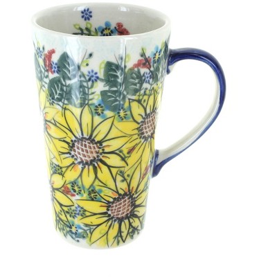 Blue Rose Polish Pottery Sunflower Maze Large Coffee Mug