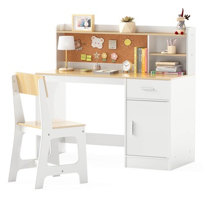 Safstar Kids Study Desk and Chair Set Wooden Children Writing Table w/ Shelves & Drawer