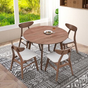 5 PCS Round/Square Dining Table Set Wooden Dining Set Bistro Dining Set with 4 Upholstered Chairs, Black/Walnut/Natural-ModernLuxe - 1 of 4