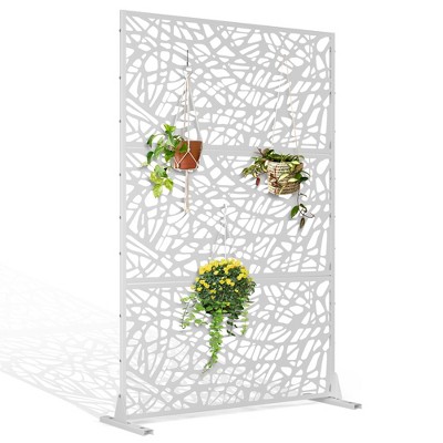 TUYOHW Metal Privacy Screen Outdoor, Decorative Privacy Panels, Freestanding Privacy Screen for Patio, Garden, Pool (White Square)