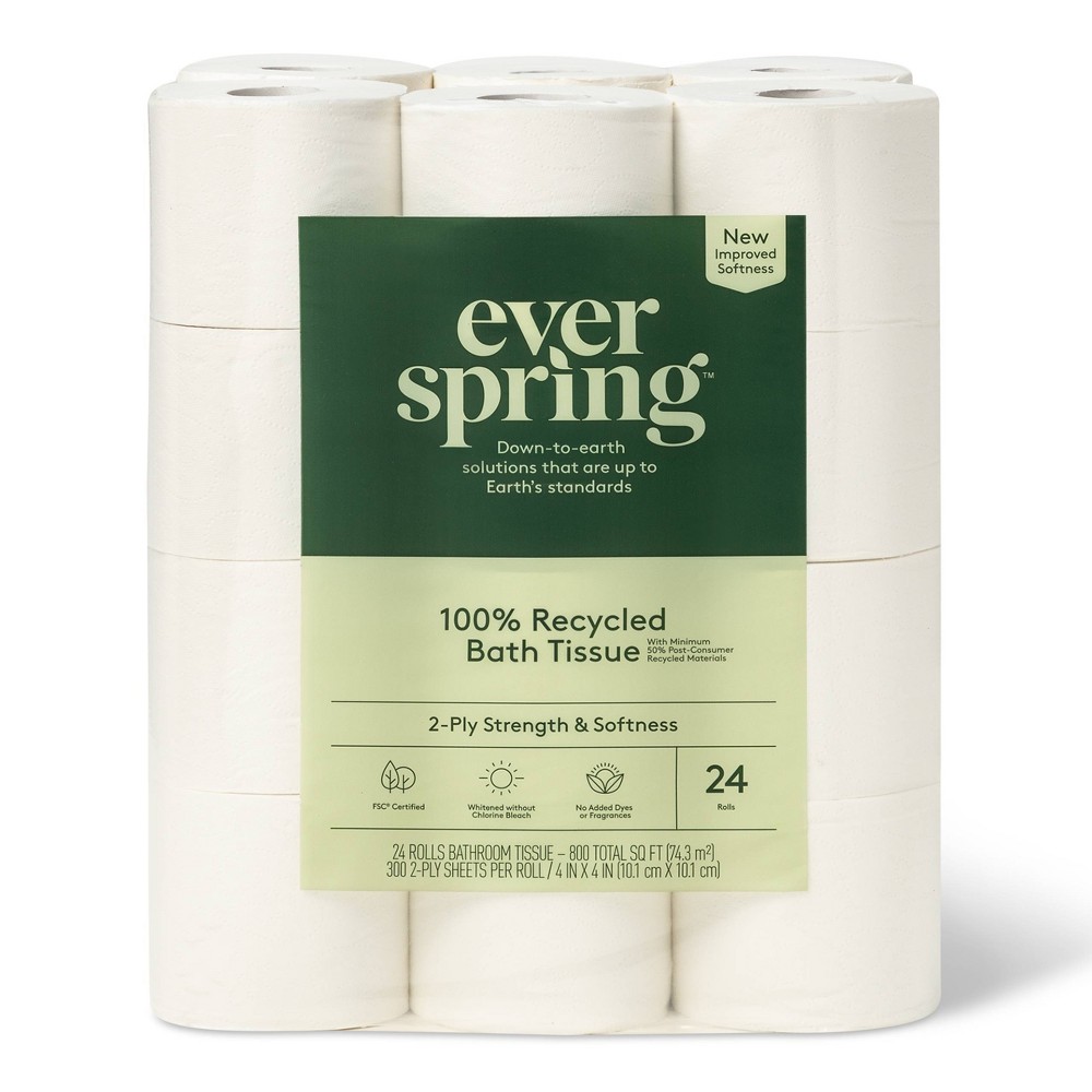 100% Recycled Toilet Paper Rolls - 24ct - Everspring