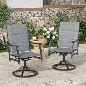 Set of 2 360° Swivel Outdoor Dining Chairs - Textilene Fabric Metal Armchairs for All-Weather Use, Ergonomic Design Ideal - 1 of 4