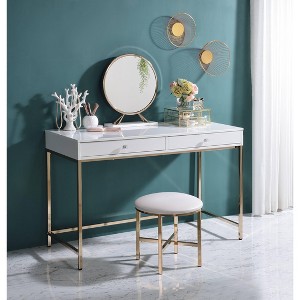 Gulches White High Gloss & Gold Finish Vanity Desk - 1 of 4