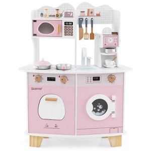 Infans Wooden Kids Kitchen Playset Pretend Play Kitchen w/ Coffee Maker & Microwave - 1 of 4