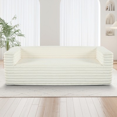 VYNXARIA 89 inch Modern Corduroy Couch, 3 Seats Plush Sofa with Squared Arm,Luxury Comfy Seat Super Soft Couches,Beige